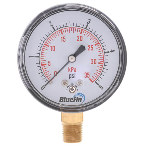 Main product image of 2.5" Steel Low Pressure Gauge, Bottom Mount, w/ Brass Internals (0-5 PSI)