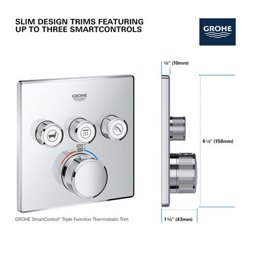 Main product image of Grohtherm SmartControl Triple Function Thermostatic Valve Trim (Matte Black)