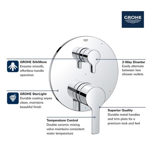 Main product image of Lineare Pressure Balance Valve Trim With 2-way Diverter With Cartridge (Chrome)