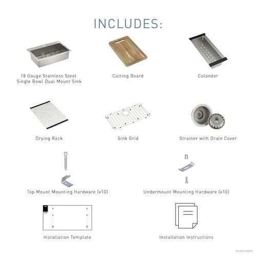Main product image of 1800 Series 33" X 22" Stainless Steel 18 Gauge Single Bowl Dual Mount Sink, GS181012BUX