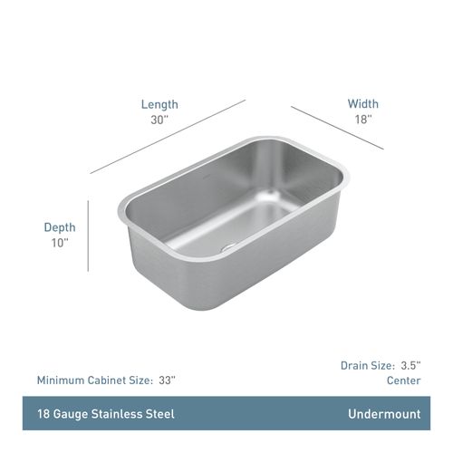 Main product image of 30" x 18" Stainless Steel 18 Gauge Single Bowl Undermount Prep Sink, GS18155