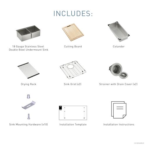 Main product image of Luxe Chef 33" x 19" x 10" Stainless Steel 18 Gauge Double Bowl Undermount Sink, GS182040BUX