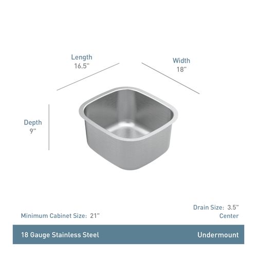 Main product image of Prep 18 Gauge Single Bowl Sink, GS18463 (Stainless)