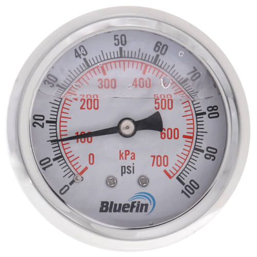 Main product image of 2.5" Stainless Steel Liquid Filled Gauge, Back Mount, w/ Brass Internals (0-100 PSI)