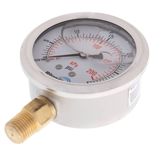 Main product image of 2.5" Stainless Steel Liquid Filled Gauge, Bottom Mount, w/ Brass Internals (0-30 PSI)