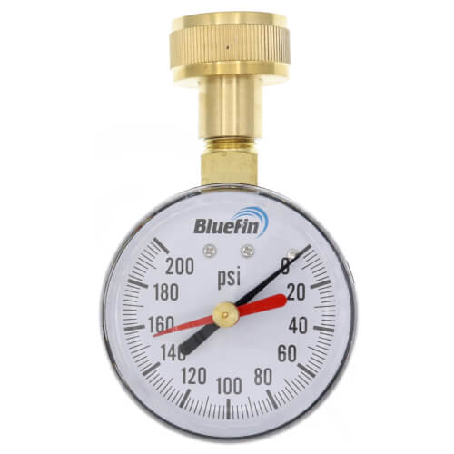 Water Test Gauge, 3/4" Hose Thread, Top Mount (0 - 200 PSI)