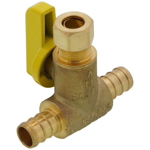 Main product image of 3/8" OD Compression x 1/2" F1807 PEX Run Pro-Pal T-Valve Full Port Forged DZR Brass Ball Valve w/ Integrated Tee Fitting, Adjustable Packing Gland & Reversible Handle (LF)