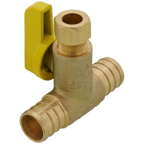 Main product image of 3/8" OD Compression x 3/4" F1807 PEX Run Pro-Pal T-Valve Full Port Forged DZR Brass Ball Valve w/ Integrated Tee Fitting, Adjustable Packing Gland & Reversible Handle (LF)