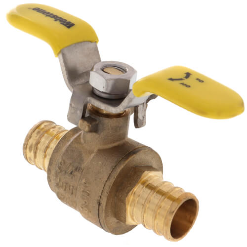 Main product image of 3/4" PEX Crimp Brass Ball Valve w/ Stainless Steel Wing Style "T" Handle & Adjustable Packing Gland