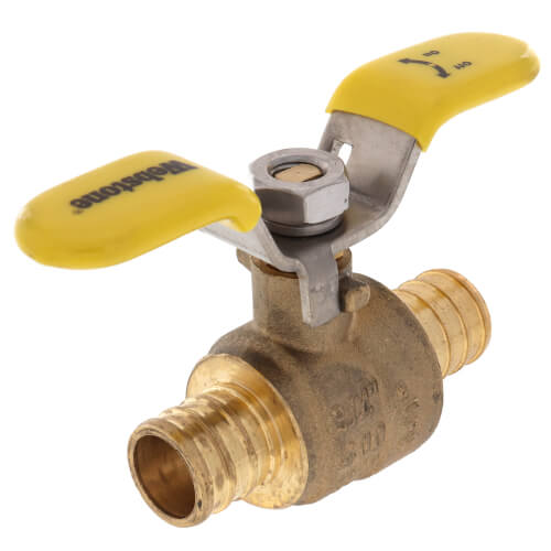 Main product image of 3/4" PEX Crimp Brass Ball Valve w/ Stainless Steel Wing Style "T" Handle & Adjustable Packing Gland