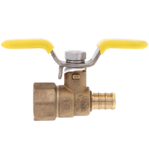 Main product image of 1/2" PEX Crimp x FNPT Brass Ball Valve w/ Stainless Steel Wing Style "T" Handle & Adjustable Packing Gland