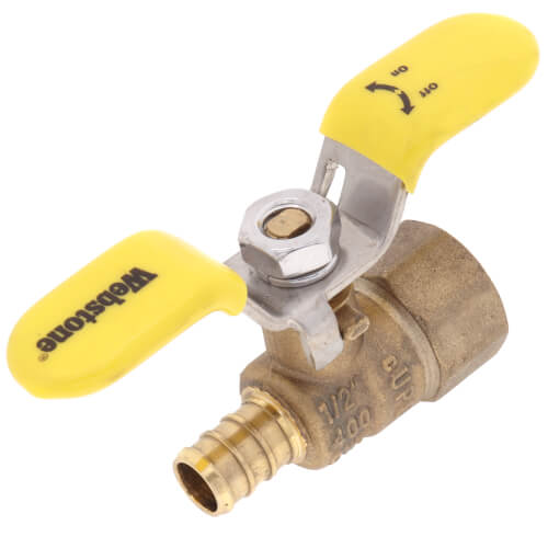 Main product image of 1/2" PEX Crimp x FNPT Brass Ball Valve w/ Stainless Steel Wing Style "T" Handle & Adjustable Packing Gland