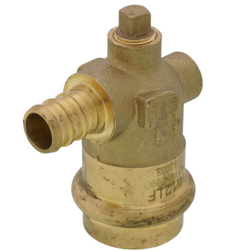 Main product image of 1/2" x 3/4" PEX Crimp x Copper Press Brass Dual Vent Elbow (Lead Free)