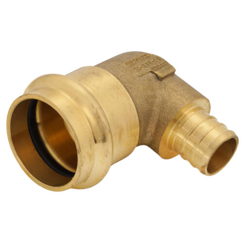 Main product image of 3/4" x 1" PEX Crimp x Copper Press Brass 90-degree Transition Elbow (Lead Free)