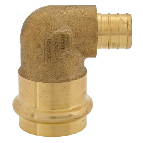 Main product image of 3/4" x 1" PEX Crimp x Copper Press Brass 90-degree Transition Elbow (Lead Free)