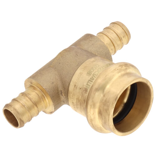 Main product image of 1/2" x 1/2" x 3/4" PEX Crimp × PEX Crimp × Press Brass Transition Tee (LF)
