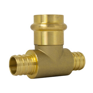 Main product image of 3/4" x 3/4" x 1" PEX Crimp × PEX Crimp × Press Brass Transition Tee (LF)