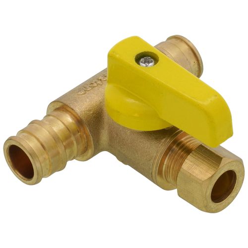 Main product image of 3/8" OD Compression x 1/2" F1960 PEX Run Pro-Pal T-Valve Full Port Forged DZR Brass Ball Valve w/ Integrated Tee Fitting, Adjustable Packing Gland & Reversible Handle (LF)