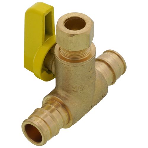 Main product image of 3/8" OD Compression x 1/2" F1960 PEX Run Pro-Pal T-Valve Full Port Forged DZR Brass Ball Valve w/ Integrated Tee Fitting, Adjustable Packing Gland & Reversible Handle (LF)