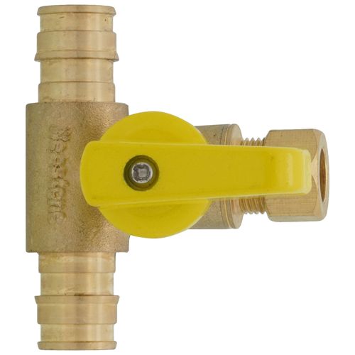 Main product image of 3/8" OD Compression x 1/2" F1960 PEX Run Pro-Pal T-Valve Full Port Forged DZR Brass Ball Valve w/ Integrated Tee Fitting, Adjustable Packing Gland & Reversible Handle (LF)