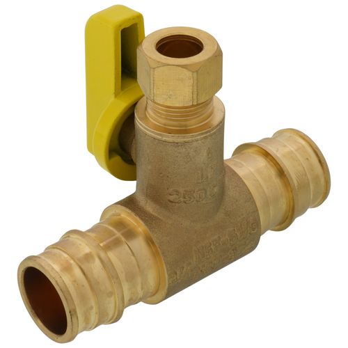 Main product image of 3/8" OD Compression x 3/4" F1960 PEX Pro-Pal T-Valve Full Port Forged DZR Brass Ball Valve w/ Integrated Tee Fitting, Adjustable Packing Gland & Reversible Handle (LF)