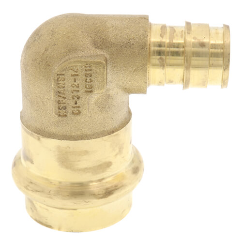 Main product image of 3/4" x 1/2" Copper Press x Expansion PEX Brass 90-Degree Transition Elbow (Lead Free)