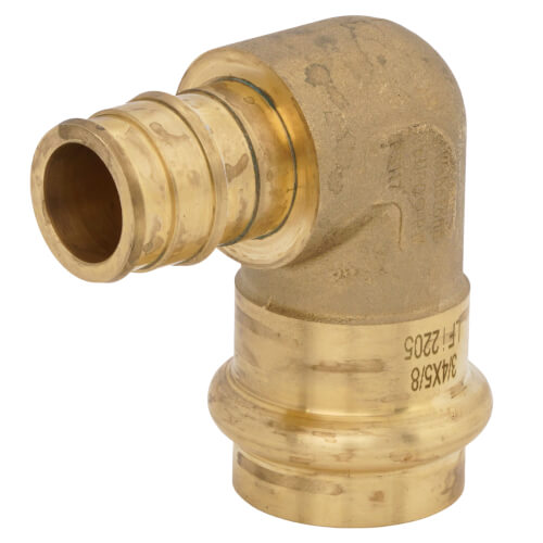 Main product image of 3/4" x 5/8" Copper Press x Expansion PEX Brass 90-Degree Transition Elbow (Lead Free)