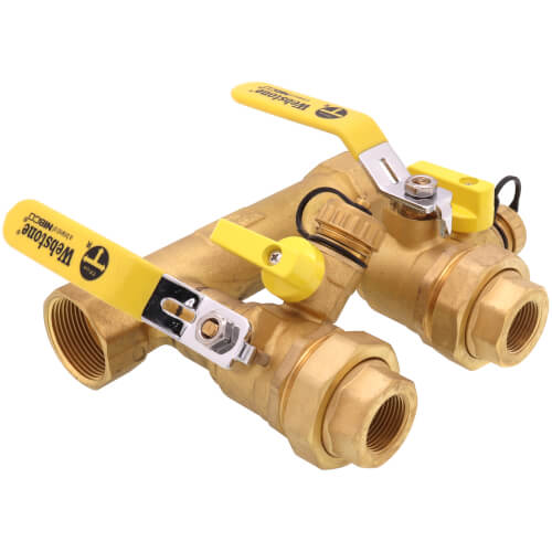 Main product image of 1-1/4" FIP x 1" Hydro-Core Double Ball Drain Valve Kit w/ (2) 3/4" IPS Union Connections
