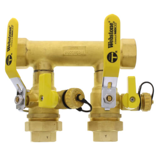 Main product image of 1-1/4" FIP x 1" Hydro-Core Double Ball Drain Valve Kit w/ (2) 1" IPS Union Connections