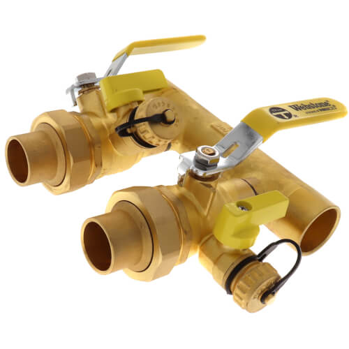 Main product image of 1-1/4" Sweat Run x 1" Hydro-Core Double Ball Drain Manifold w/ (2) 1" Sweat Union Connections