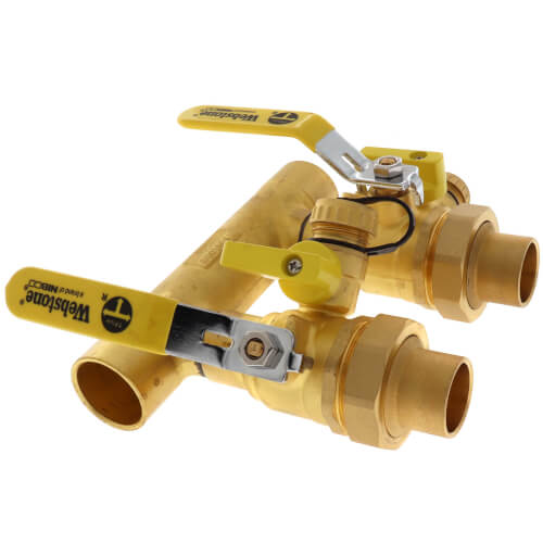 Main product image of 1-1/4" Sweat Run x 1" Hydro-Core Double Ball Drain Manifold w/ (2) 1" Sweat Union Connections