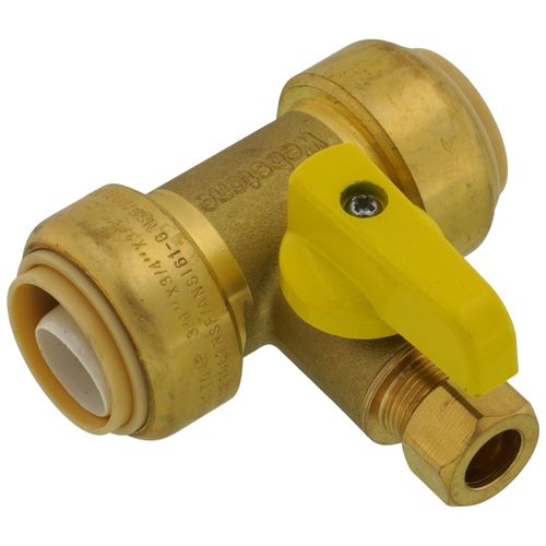 Main product image of 3/8" OD Compression x 3/4" Push Run Pro-Pal T-Valve Full Port Forged DZR Brass Ball Valve w/ Integrated Tee Fitting, Adjustable Packing Gland & Reversible Handle (LF)