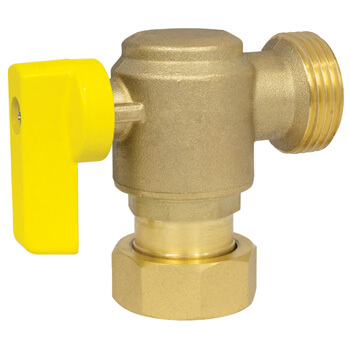 Main product image of 1" Angled Isolation Brass Valve, Yellow Handle, G1 Union x G1 Thread (Lead Free)