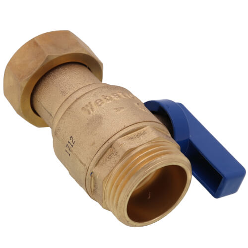 Main product image of 1" Straight Union Brass Ball Valve w/ Check, Blue Handle, G1 Union x G1 Thread (Lead Free)
