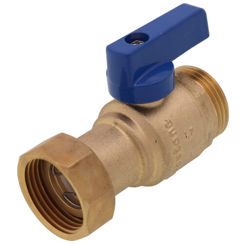 Main product image of 1" Straight Union Brass Ball Valve w/ Check, Blue Handle, G1 Union x G1 Thread (Lead Free)