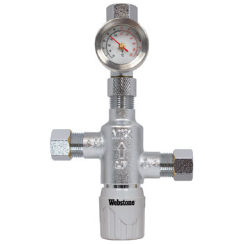Main product image of 3/8" Compression Chrome Plated LF Brass Thermostatic Mixing Valve w/ Check & Gauge (Lead Free)