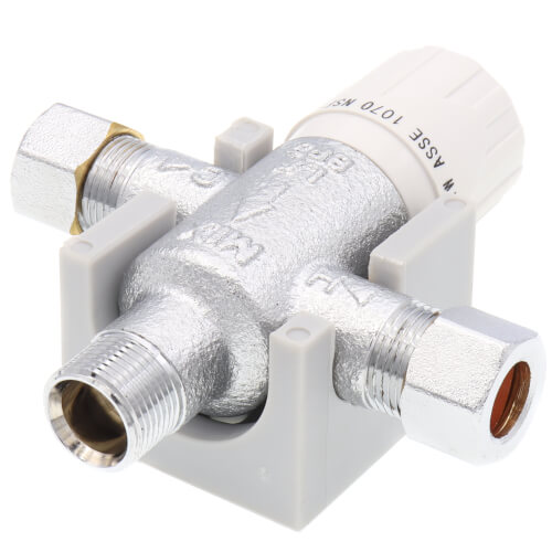 Main product image of 3/8" Compression Chrome Plated Thermostatic Mixing Valve w/ Check Valve and Gauge (Lead Free)