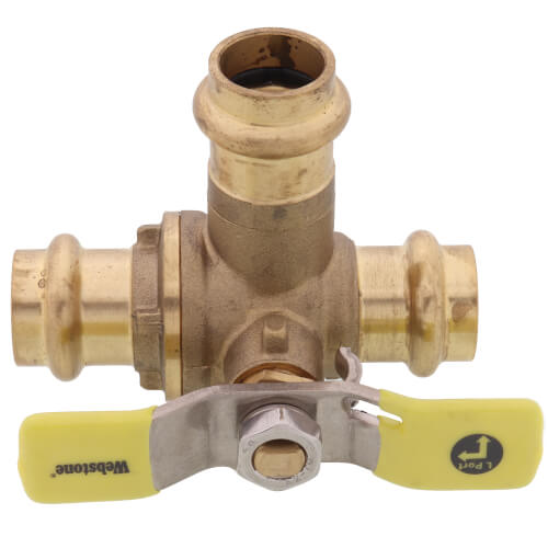 Main product image of 1/2" Press 3-Way DZR Brass Ball Valve w/ L-Port (Lead Free)