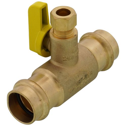 Main product image of 3/8" OD Compression x 3/4" Press Run Pro-Pal T-Valve Full Port Forged DZR Brass Ball Valve w/ Integrated Tee Fitting, Adjustable Packing Gland & Reversible Handle (LF)