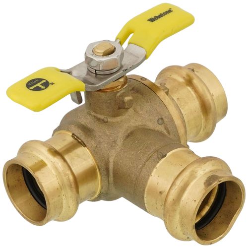 Main product image of 3/4" Press 3-Way DZR Brass T-Flow Ball Valve (Lead Free)
