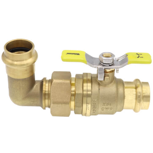 Main product image of 3/4" Press L-Union Full Port Ball Valve w/ 90-Degree Union Elbow (Lead Free)