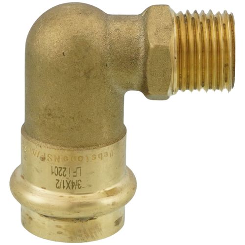 Main product image of 3/4" Copper Press x 1/2" MIP Forged DZR Brass Transition Elbow (Lead Free)