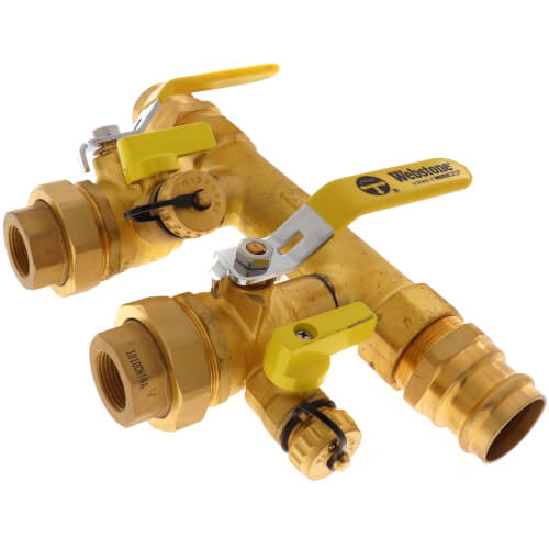 Main product image of 1-1/4" Press Run x 1" Hydro-Core Double Ball Drain Manifold Kit w/ (2) 3/4" IPS Unions