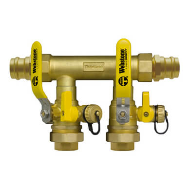 Main product image of 1-1/2" Press x 1-1/4" Hydro-Core Left Flange Manifold w/ (1) 1-1/4" IPS Union