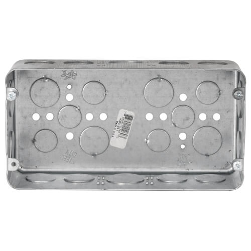Main product image of 8-5/8" L x 4-1/2" W x 2-1/2" D 3-Gang Drawn Steel Box w/ 3/4" and 1" Knockouts