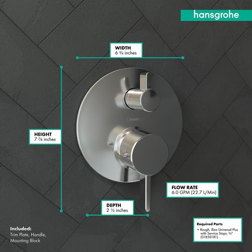 Main product image of Ecostat Thermostatic Trim S with Volume Control (Chrome), 04230000