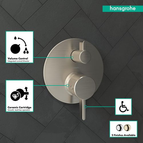 Main product image of Ecostat Thermostatic Trim S with Volume Control (Brushed Nickel), 04230820