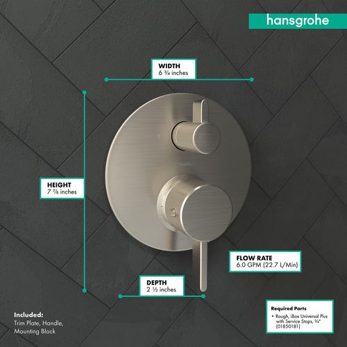 Main product image of Ecostat Thermostatic Trim S with Volume Control (Brushed Nickel), 04230820