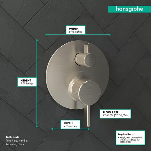 Main product image of Ecostat Thermostatic Trim S with Volume Control and Diverter (Brushed Nickel), 04231820