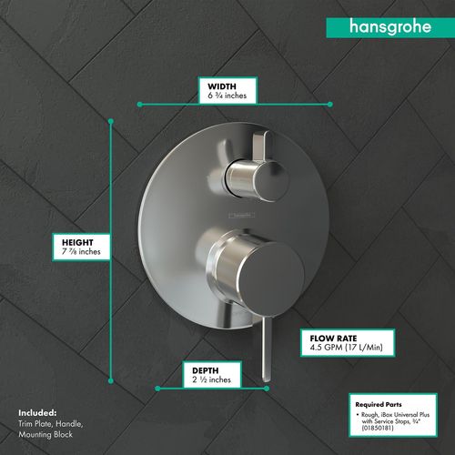 Main product image of Ecostat Pressure Balance Trim S with Diverter (Chrome), 04447000